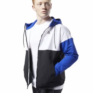 Reebok Training Essentials Linear Logo Windjacke Herren - Weiß/Schwarz/Blau - DE 932-EZR